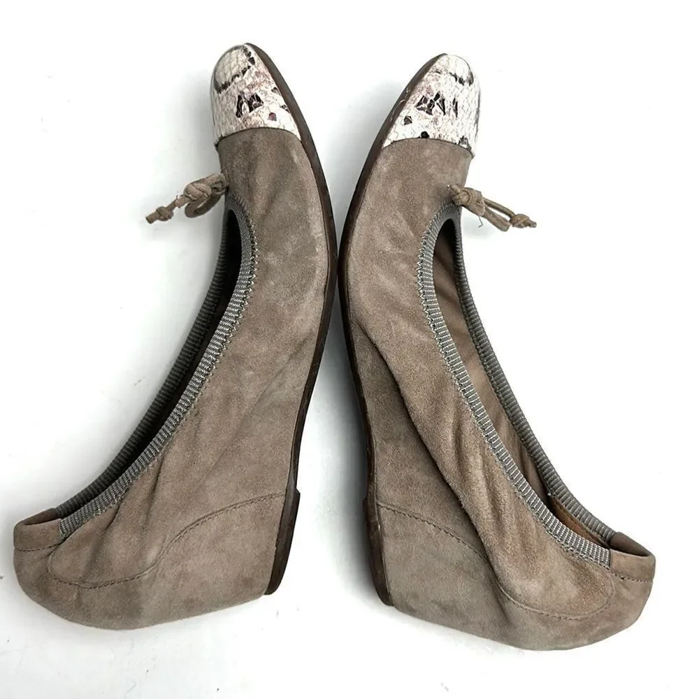 FRAU Suede Leather Wedge Pump Taupe Python Snake Print Toe IT 40 US 8
